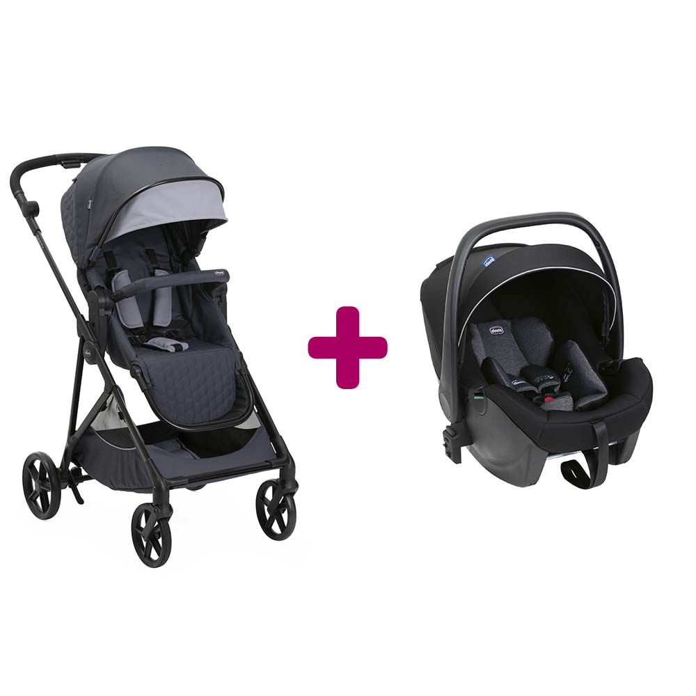 Chicco - Pack poussette Duo Seety Boston grey + coque Kory Plus air black  Chicco