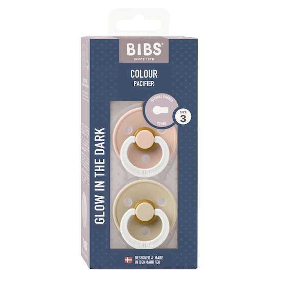 BIBS Tétines Colour 2 Pack Caoutchouc naturel Blush Glow/Vanilla Glow 
