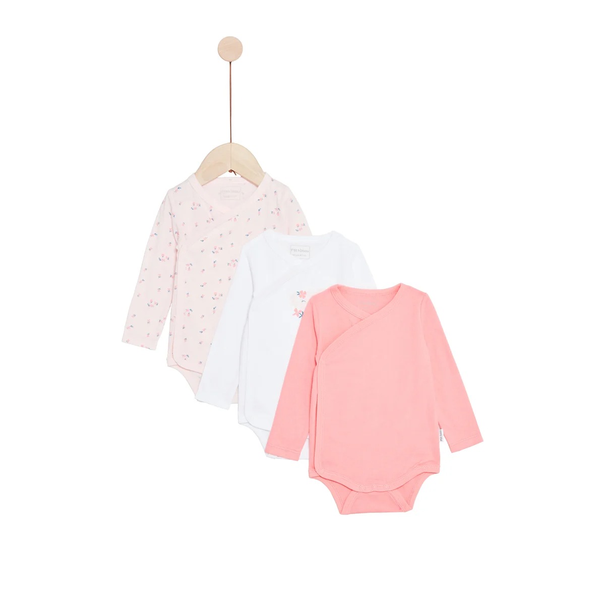 P’tit bisou - Lot de 3 bodies manches longues Mes Essentiels MULTICOLORE P’tit bisou