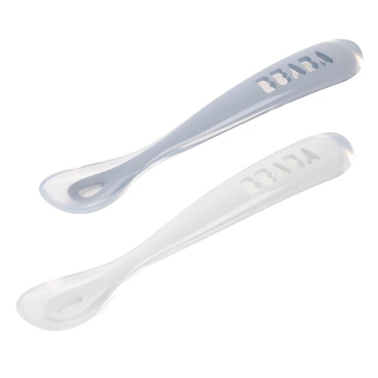 Béaba Lot de 2 cuillères silicone 1er âge avec boite Galet / Pebble  Béaba Lot de 2 cuillères silicone 1er âge avec boite Galet / Pebble