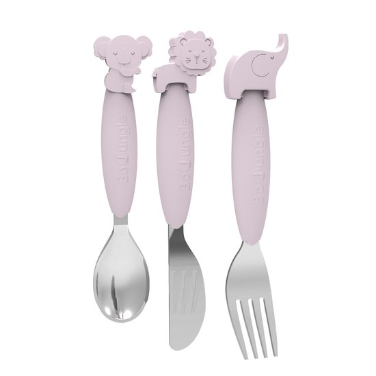 Bo Jungle B-Cuillère/fourchette/couteau en silicone Rose 