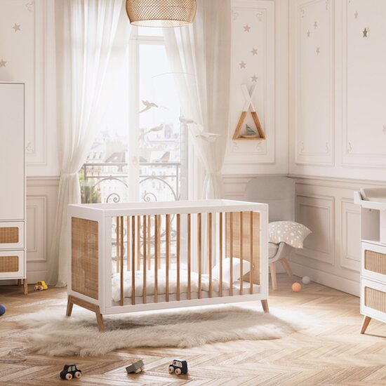 Théo Chambre bébé complète Marélia Blanc : lit 60x120, commode, armoire  