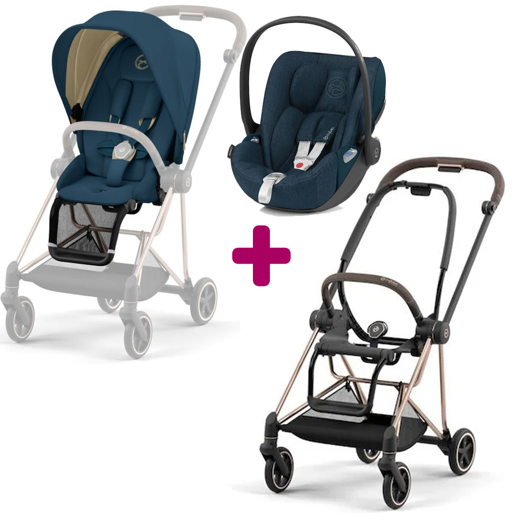 Pack poussette duo Mios 2022 Rosegold + siège + coque Cloud Z Moutain Blue Cybex