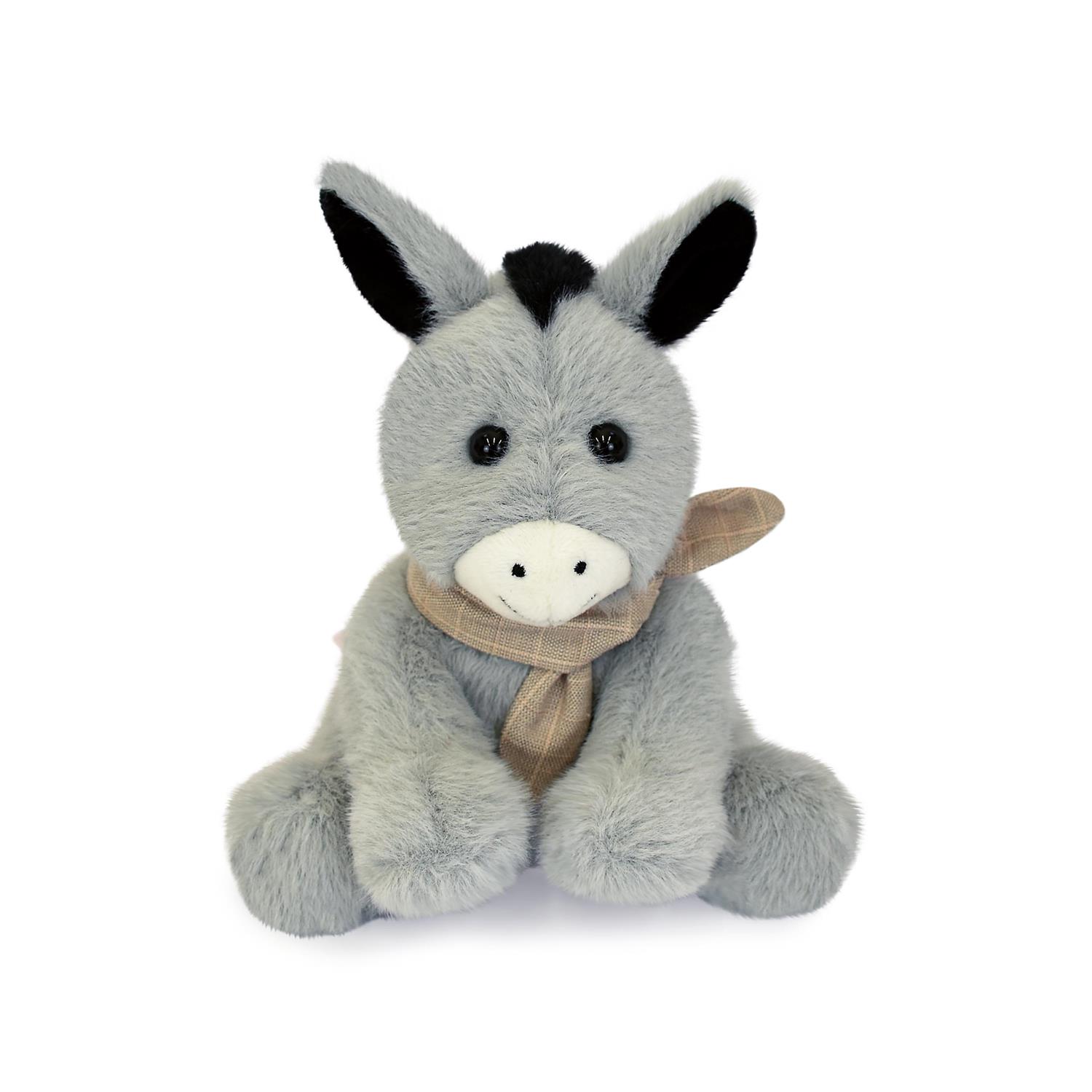 Doudou & Compagnie - Peluche petit ane foulard GRIS Doudou & Compagnie