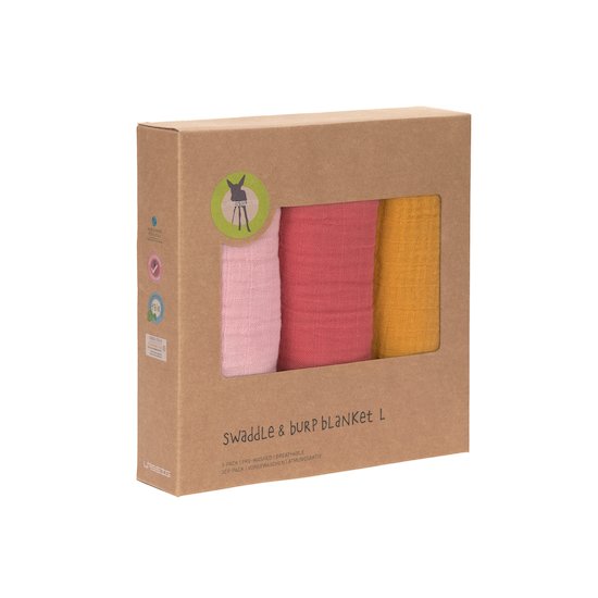 Lässig 3 langes mousseline L unis Rose/Ocre 