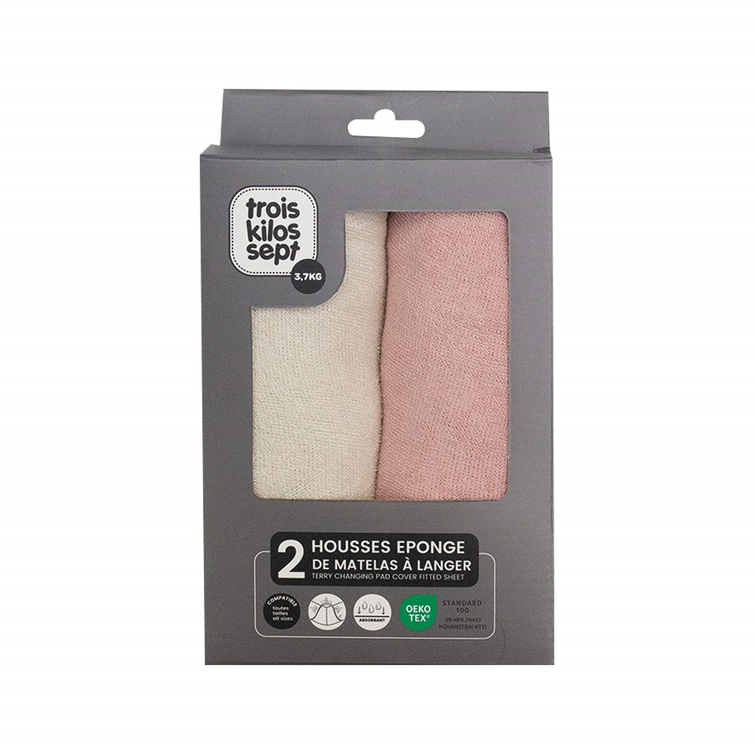 Lot de 2 Housses matelas à langer BEIGE Trois Kilos Sept