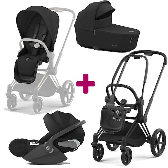 Cybex Pack trio Chassis Priam matt black + Nacelle + Siège + Cloud T i-size Sepia Black  