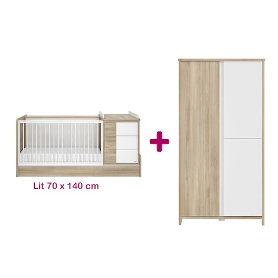Galipette Chambre bébé complète Sacha Du Bocage : lit combiné évolutif 70x140, armoire   Galipette Chambre bébé complète Sacha Du Bocage : lit combiné évolutif 70x140, armoire