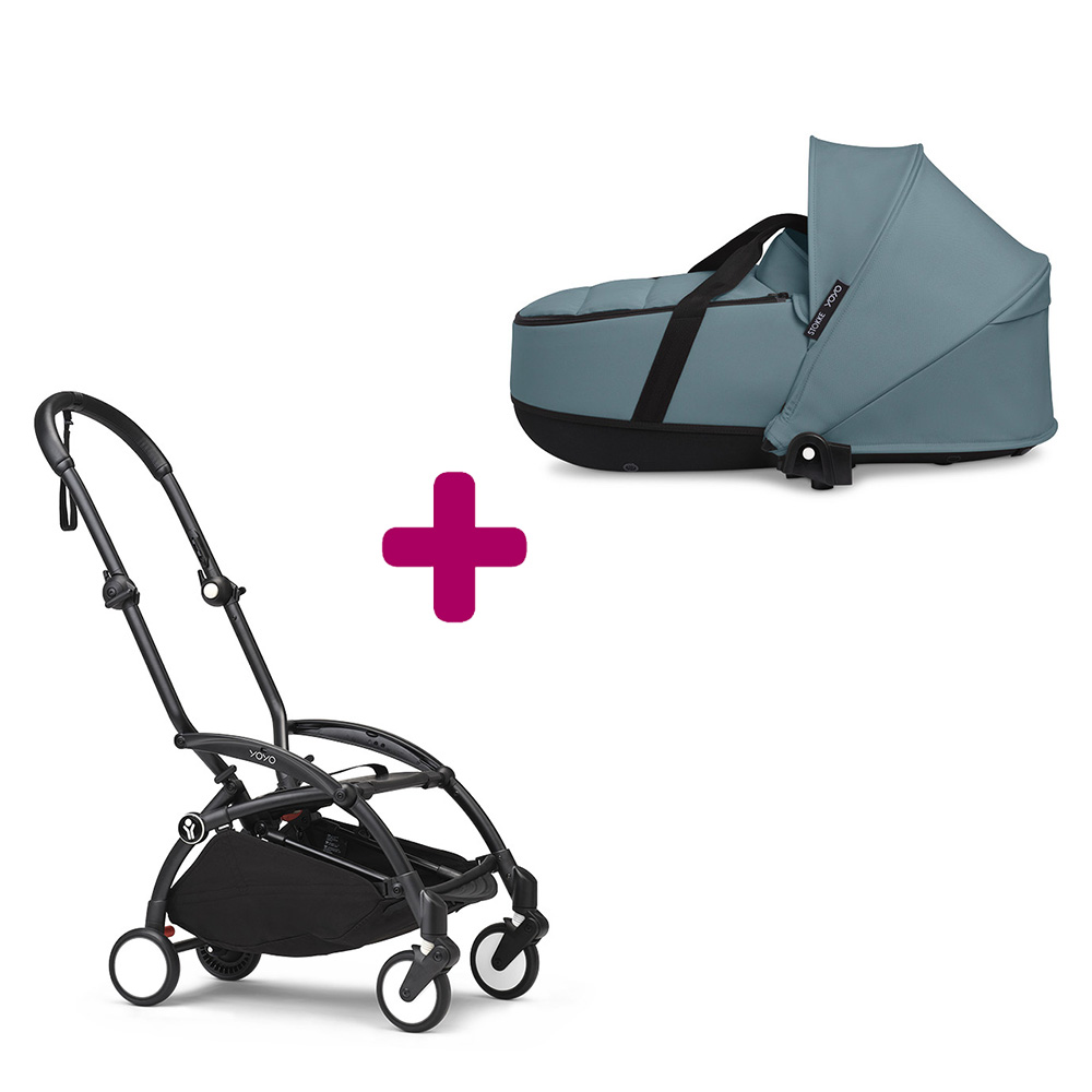Pack chassis poussette YOYO³ Noir + nacelle YOYO³ Aqua Stokke