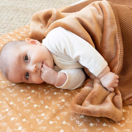 Trois Kilos Sept Couverture tricot flanelle Camel 75x100 cm Trois Kilos Sept Couverture tricot flanelle Camel 75x100 cm