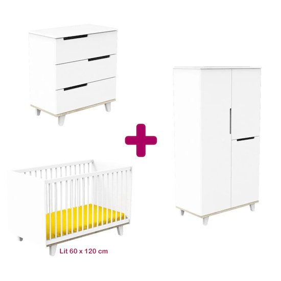 Sauthon Chambre bébé complète Baltic : lit 60x120, commode, armoire   Sauthon Chambre bébé complète Baltic : lit 60x120, commode, armoire