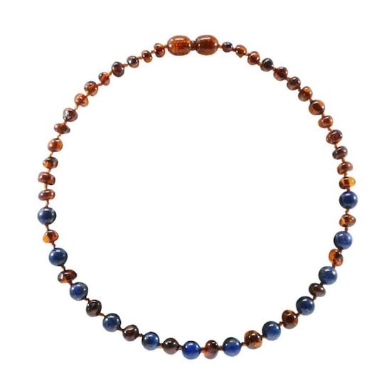 Irréversible Bijoux Collier Bébé Ambre et Pierre naturelle Cognac Et Lapis Lazuli 0-2 ans