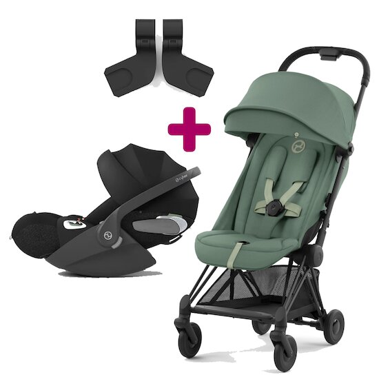 Cybex Pack poussette duo Coya Leaf Green + coque Cloud T i-size Sepia Black + adaptateurs coque  