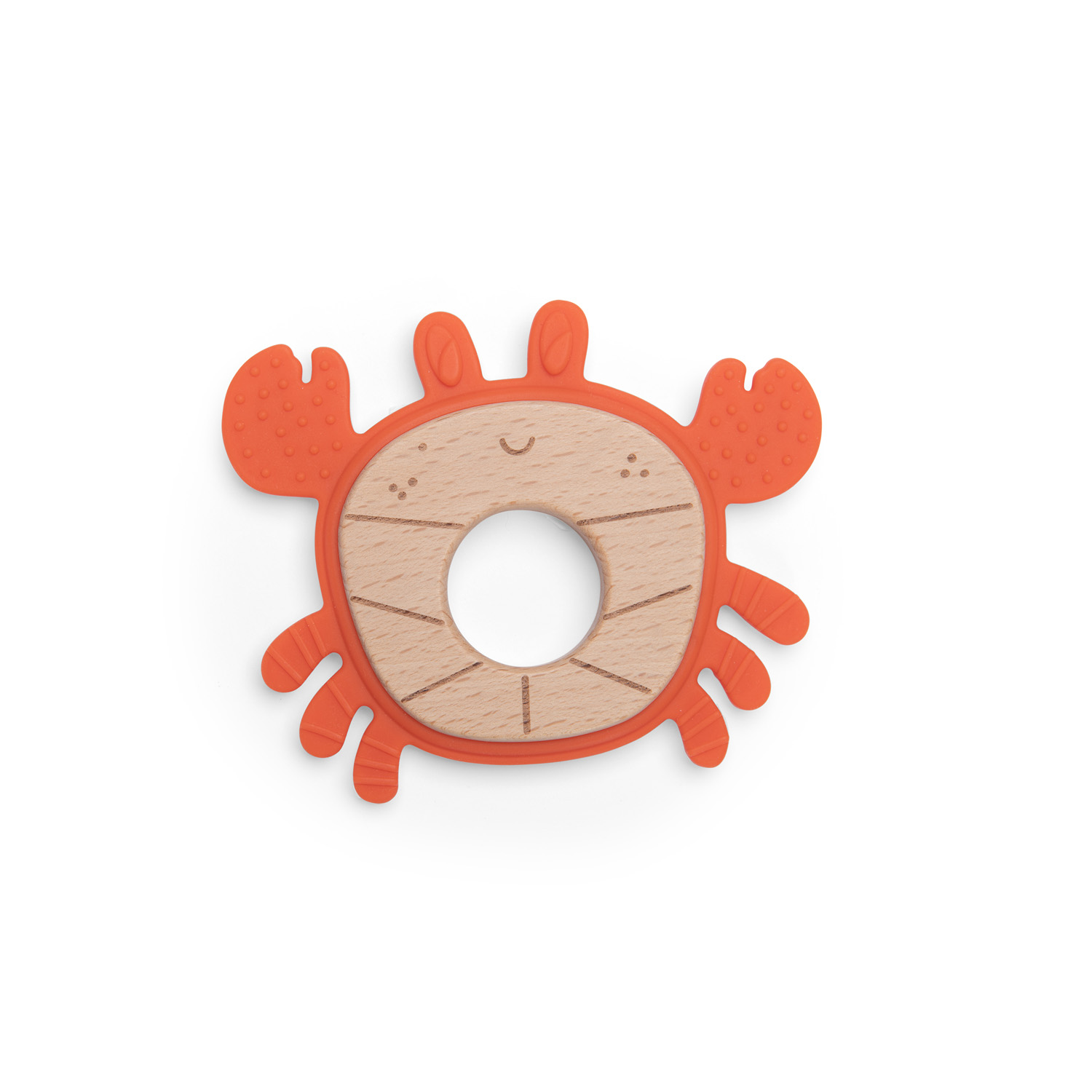 MOULIN ROTY - Anneau de dentition bois et silicone crabe ROUGE Moulin Roty