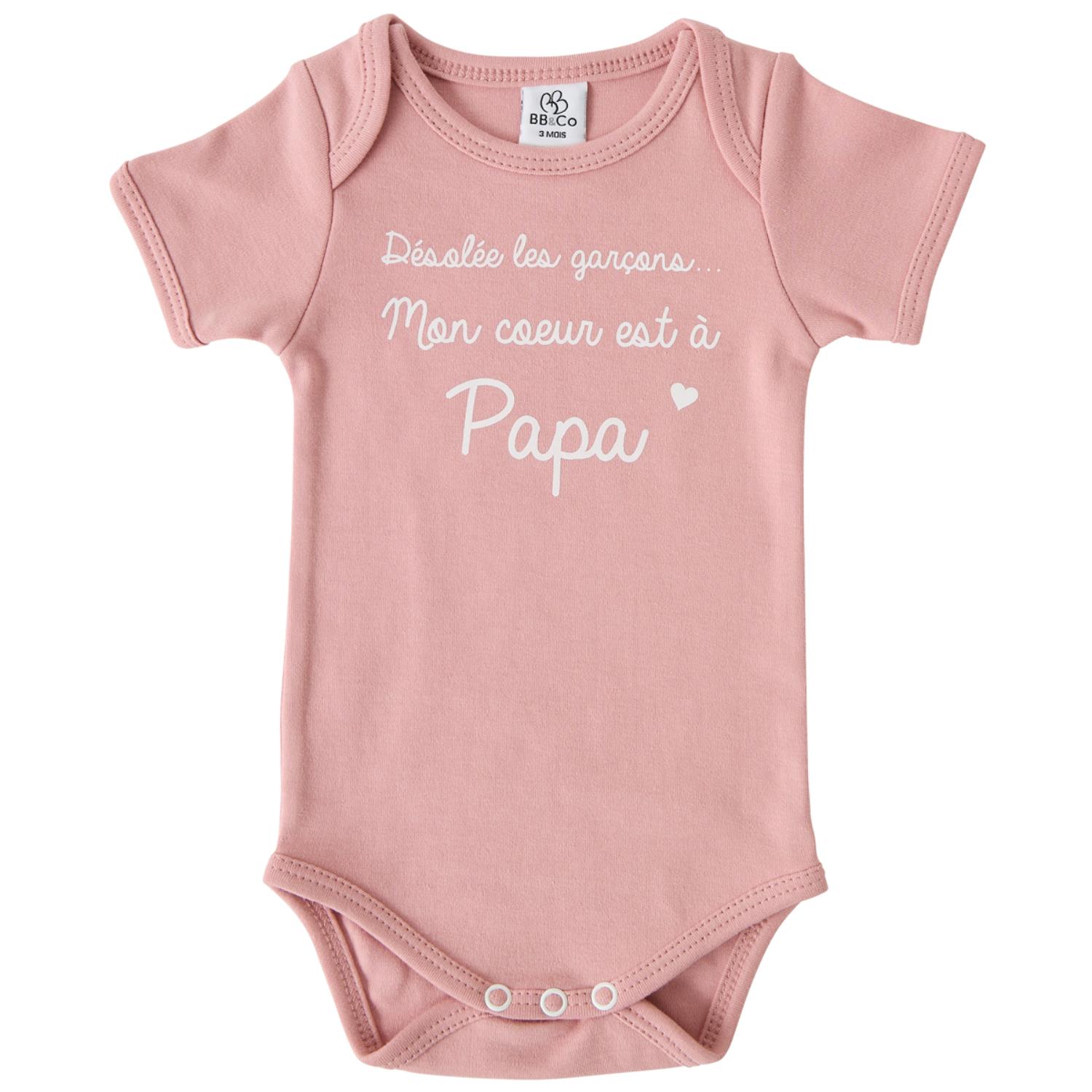 Body manches courtes Mon cœur est à Papa ROSE BB&Co