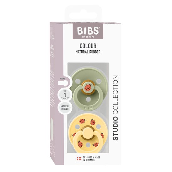 BIBS Tétines Studio Colour 2 Pack Caoutchouc naturel Sage/Pale Butter 