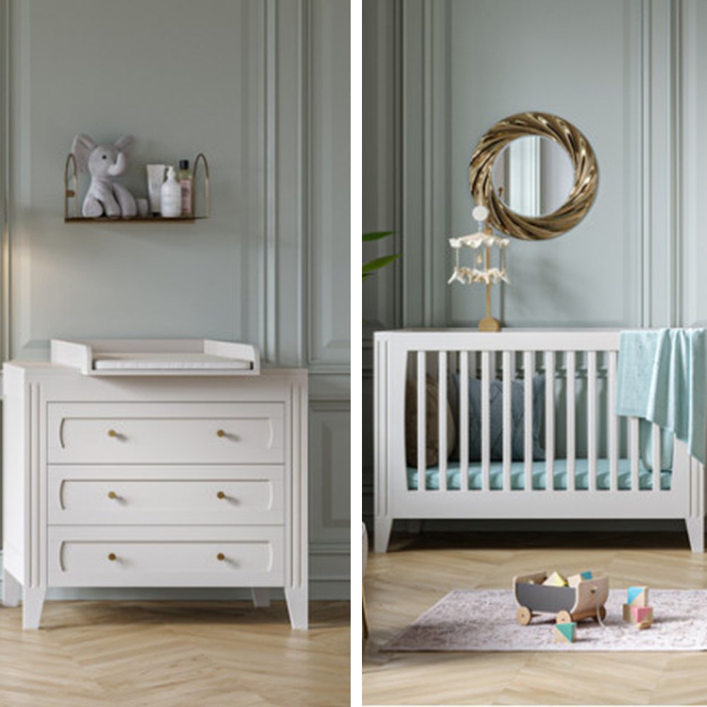 Vox - Chambre Duo Milenne : Lit blanc 70x140, commode, plan à langer   Vox