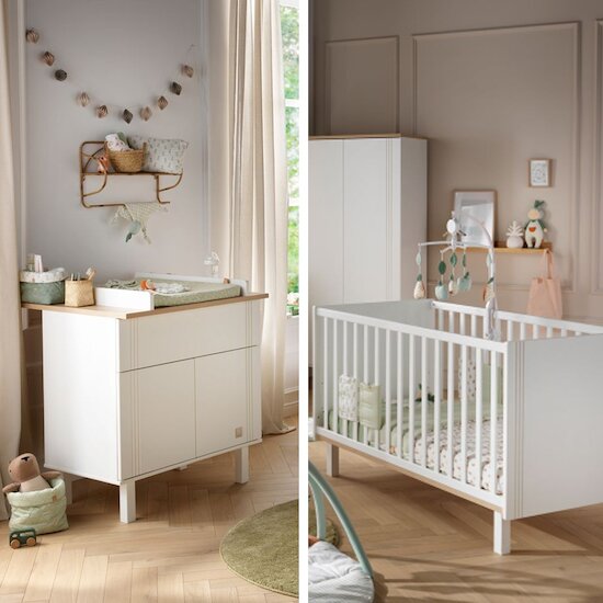 Chambre complète bébé avec lit 120x60cm, commode à langer et armoire 2  portes - BABYPRICE - Blanc - Kiabi - 547.50€