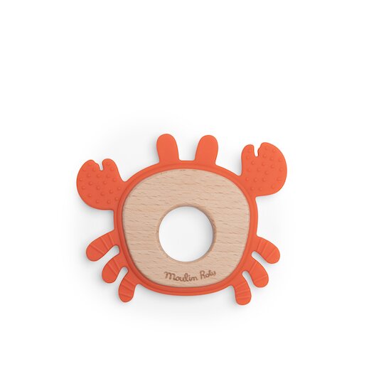 Moulin Roty Anneau de dentition bois et silicone crabe Rouge  Moulin Roty Anneau de dentition bois et silicone crabe Rouge