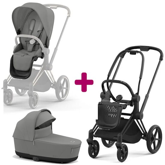 Cybex Pack Chassis Priam matt black + Siège Mirage Grey + Nacelle Mirage Grey  