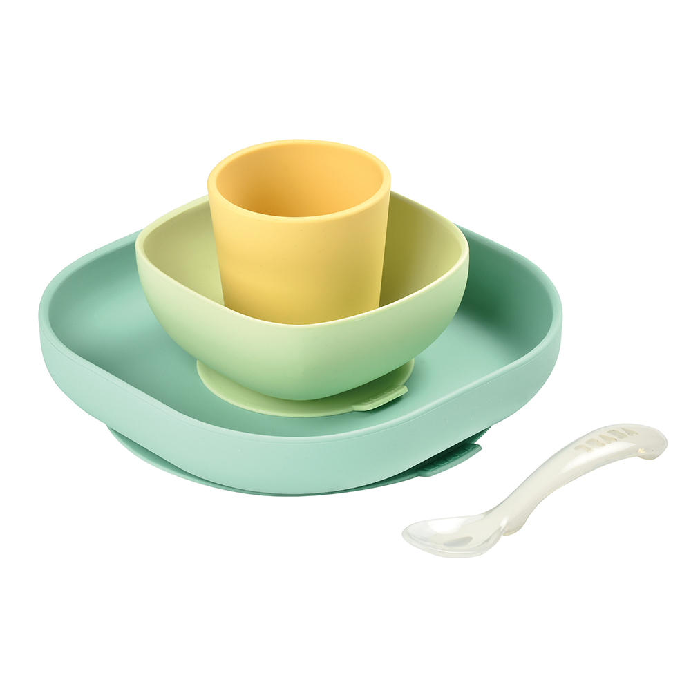 Beaba - Coffret Repas Silicone 4 pièces JAUNE Béaba
