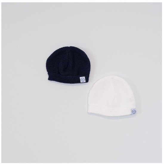 P’tit bisou Lot de 2 bonnets Blanc/Marine 