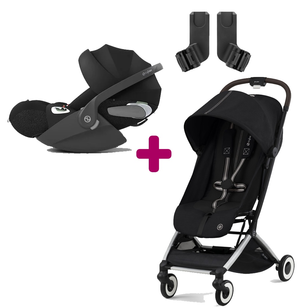 Pack Poussette duo Orfeo Moon Black + Coque Cloud T i-size Sepia Black + adaptateurs coque Cybex