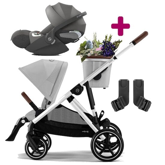 Cybex Pack poussette duo Gazelle S 2023 Lava Grey + Coque Cloud T i-Size Mirage Grey + adaptateurs coque  