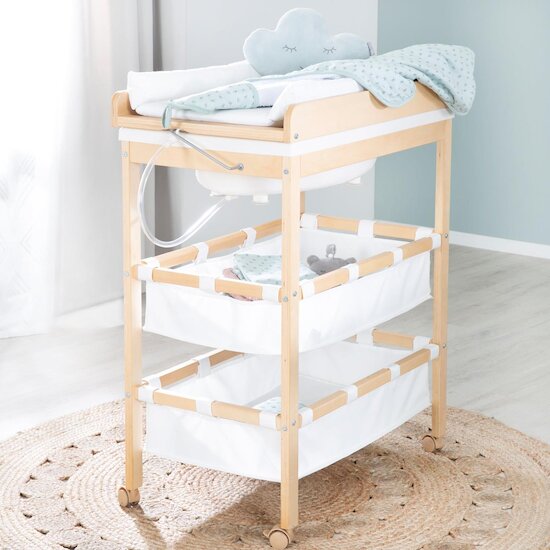 Roba Table à langer avec baignoire + matelas à langer Bois naturel  Roba Table à langer avec baignoire + matelas à langer Bois naturel