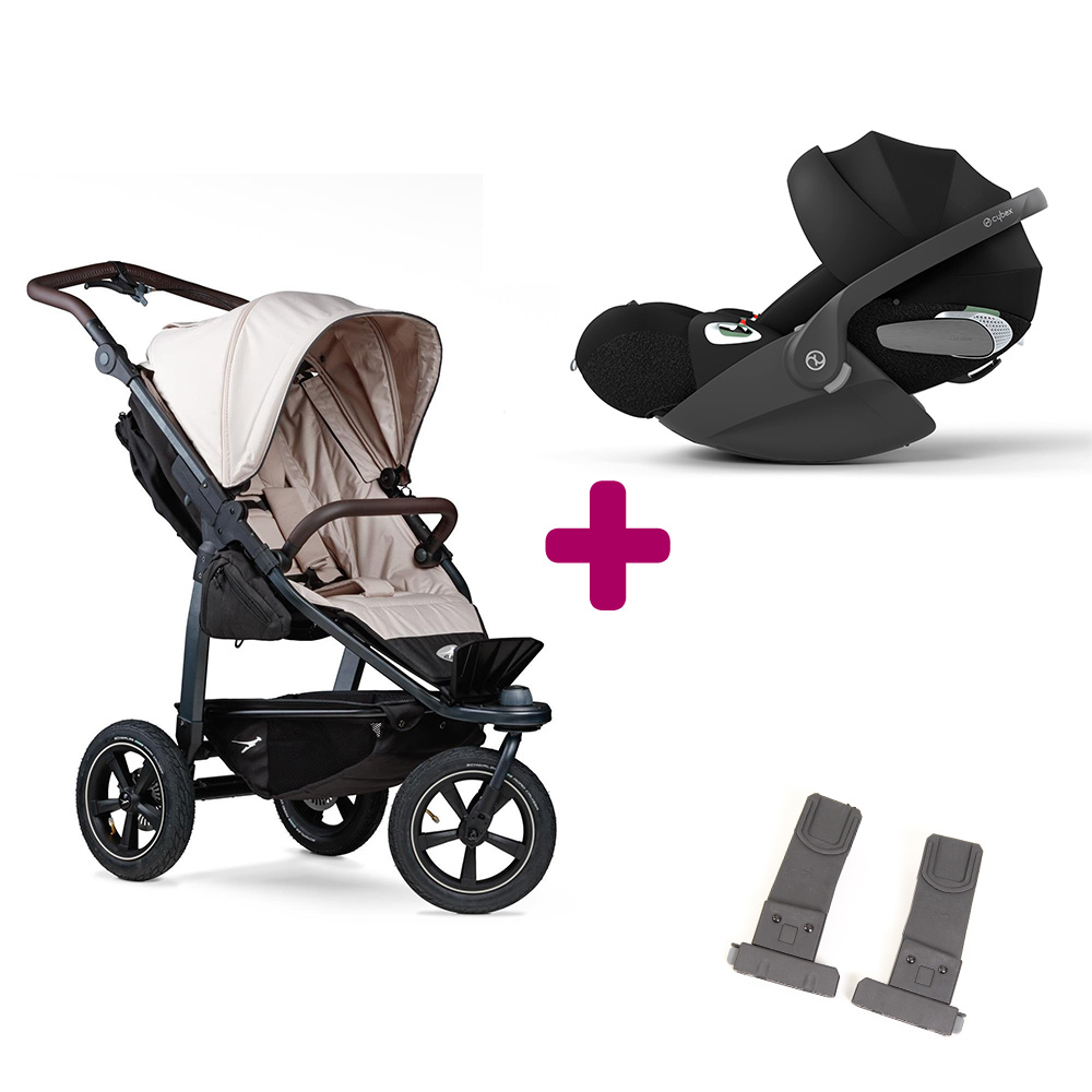 TFK - Pack Poussette Duo Mono 2 version sport Sand + adaptateurs coque + coque Cloud T i-size Sepia Black  TFK