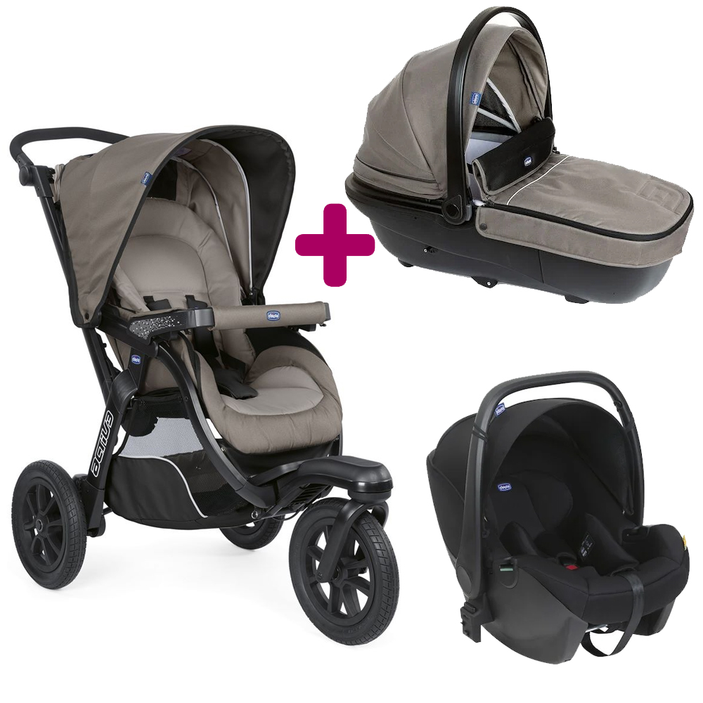 Pack poussette Trio Activ3 Nacelle + Siège auto Kory Dark Beige Chicco