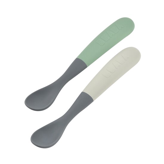 Béaba 2 cuillères 1er âge silicone bi-ton mineral/sage green  