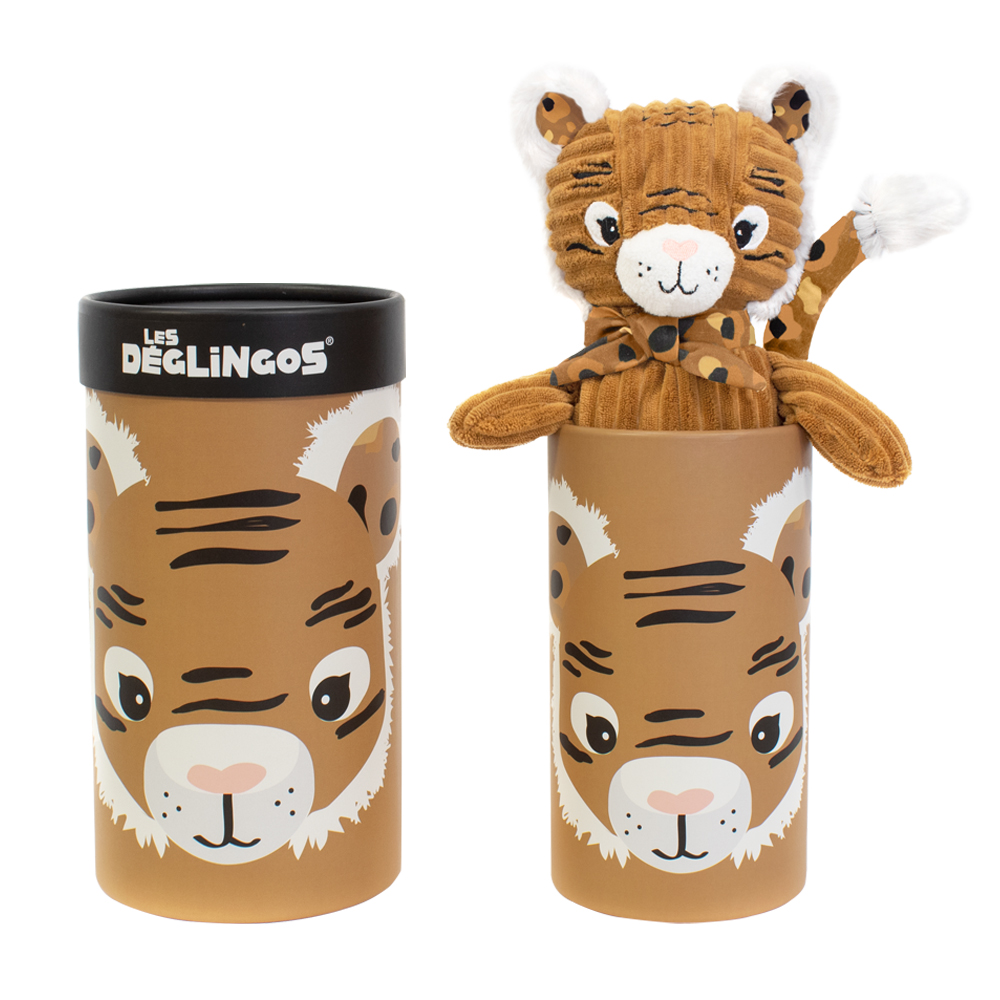 LES DEGLINGOS - Grande peluche Speculos le Tigre avec boîte cadeau MARRON Les Déglingos