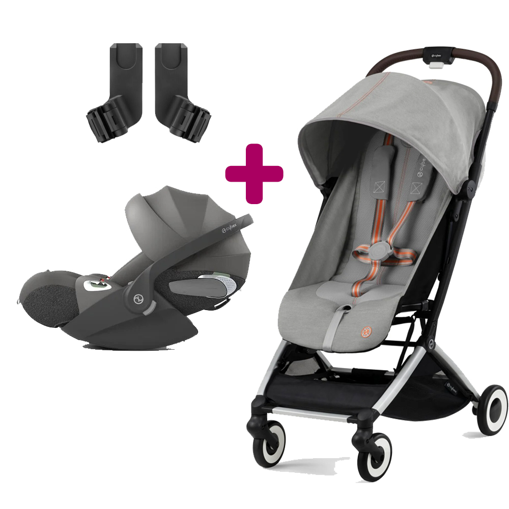Pack Poussette duo Orfeo Lava Grey + Coque Cloud T i-size Mirage Grey + adaptateurs coque Cybex