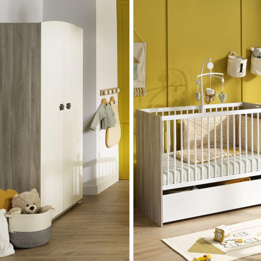Chambre bébé complète Astral : lit combiné 60x120, armoire Sauthon