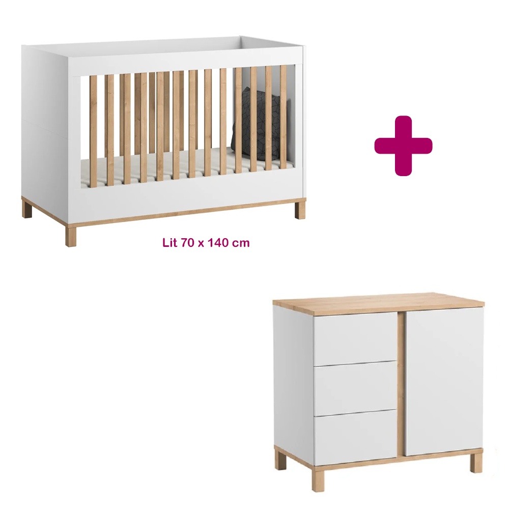 Chambre Duo Altitude : lit évolutif 70x140, commode Vox