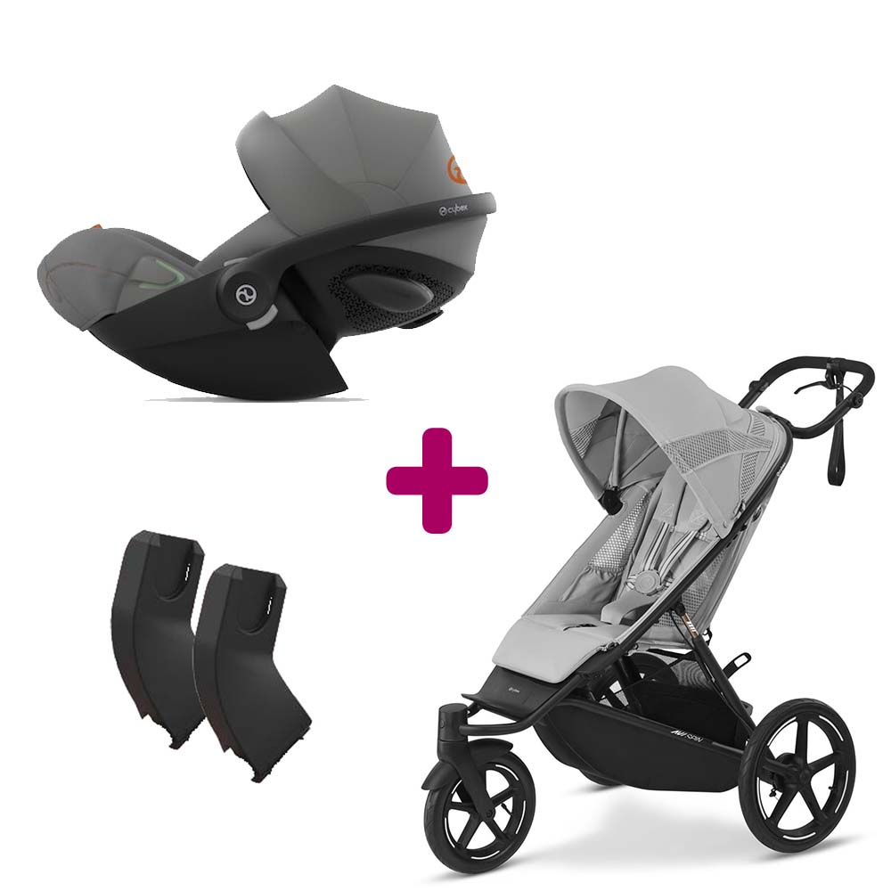 Cybex - Pack Poussette duo Avi Spin Fog Grey + adaptateurs coque + coque Cloud G Lava Grey  Cybex