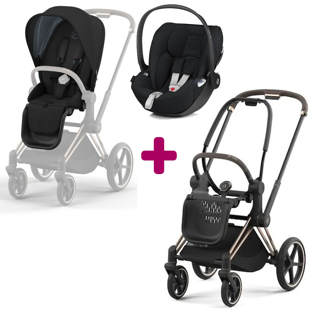 Pack poussette duo Priam 2022 Rosegold + siège + coque Cloud Z Deep Black Cybex