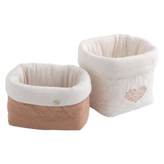 Sauthon Lot de 2 Panières Petit Coeur Rose Poudré/Beige Chiné 