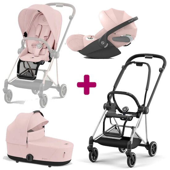 Cybex Pack trio Châssis poussette Mios chrome black +Siège + Nacelle + Cloud T i-size Peach Pink  