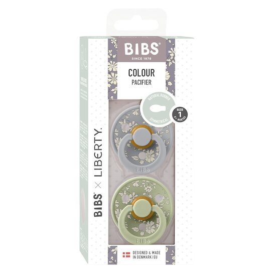 BIBS BIBS x Liberty Tétine Colour 2 Pack Caoutchouc naturel Symétrique Cloud/Sage 