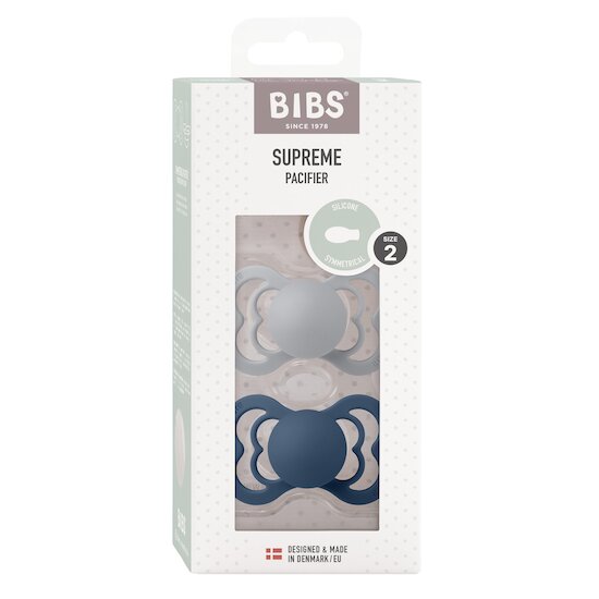 BIBS Tétines Supreme 2 Pack Silicone Cloud/Steel Blue 