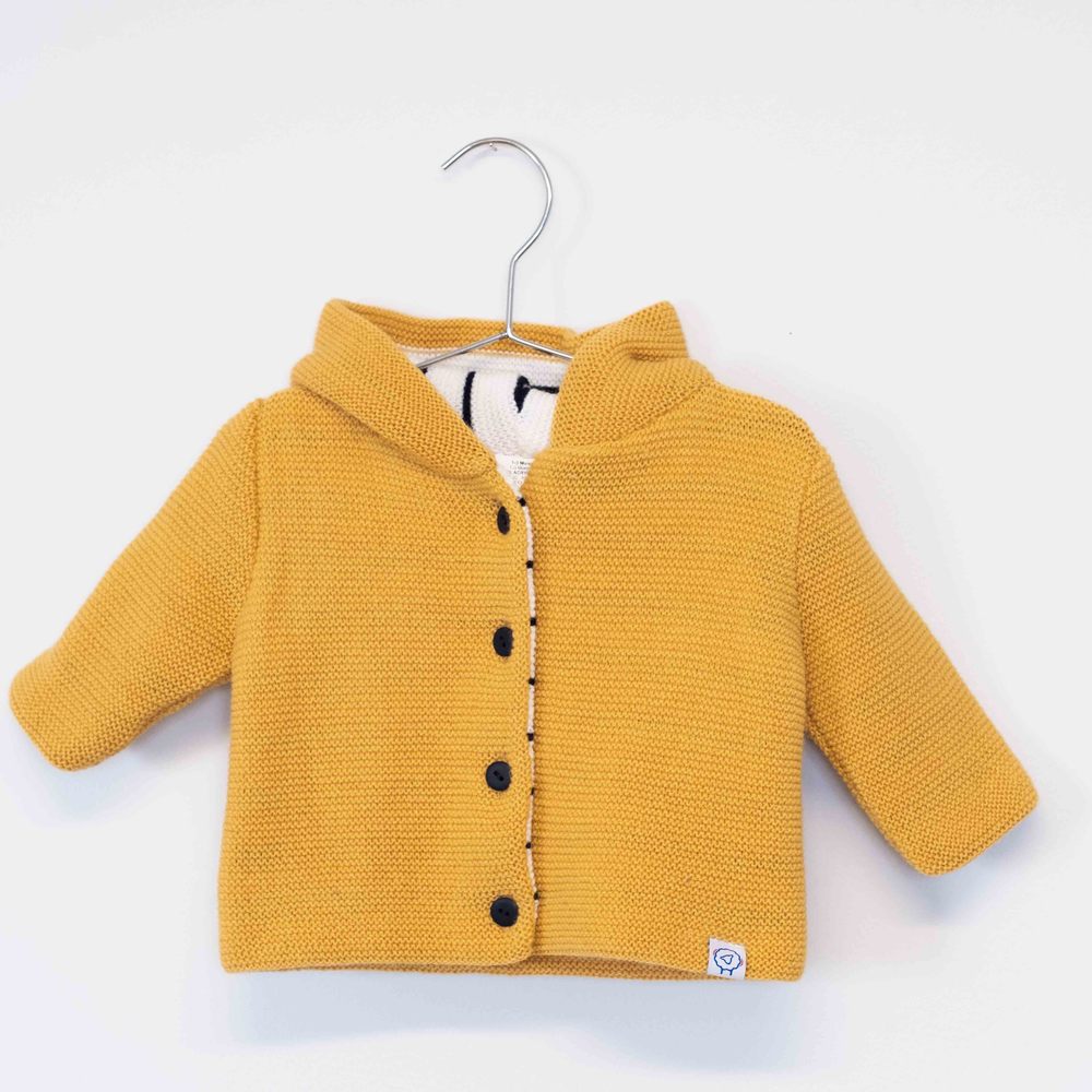 Manteau droit rayé marin en tricot JAUNE La Manufacture de layette