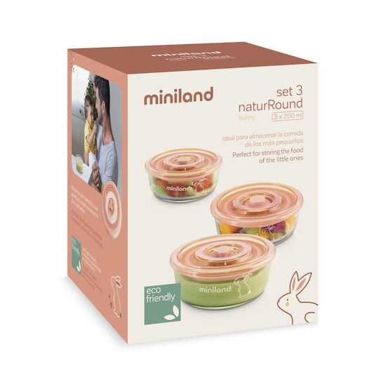 Miniland Set de 3 pots de conservation en verre bunny Blanc 