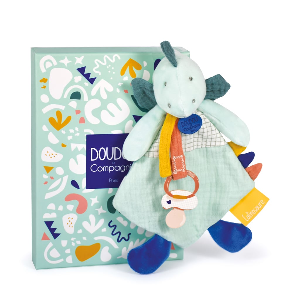Doudou & Compagnie - Doudou attache sucette Les calinosaures BLEU Doudou & Compagnie