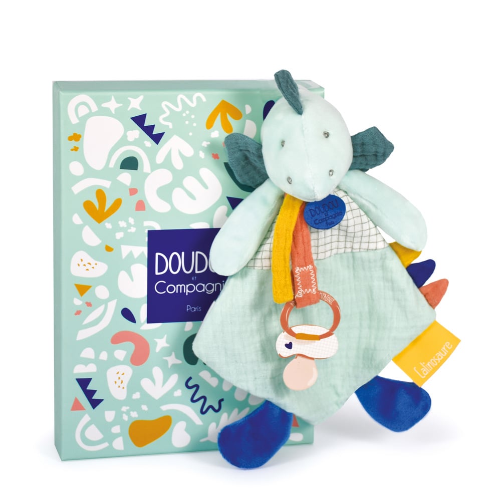 Doudou attache sucette Les calinosaures BLEU Doudou & Compagnie