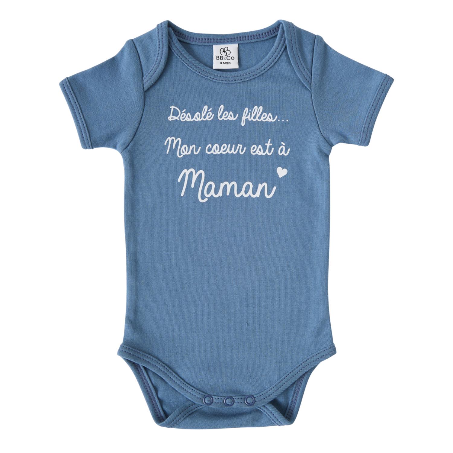 Body manches courtes Mon cœur est à Maman BLEU BB&Co