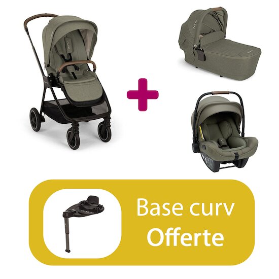 Nuna Pack Poussette trio Triv Next Pine + nacelle Lytl + coque Pipa next = base curv offerte  