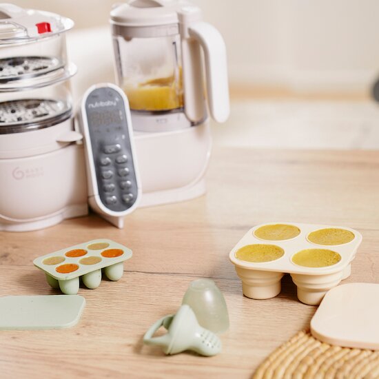 Babymoov Set Contenants Silicone & Grignoteuse Vert et beige 