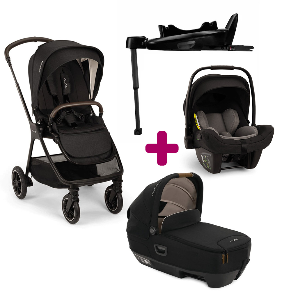 Nuna - Pack Poussette trio Triv Next Caviar + Nacelle Cari Next Caviar + coque Pipa next Caviar + base next  Nuna